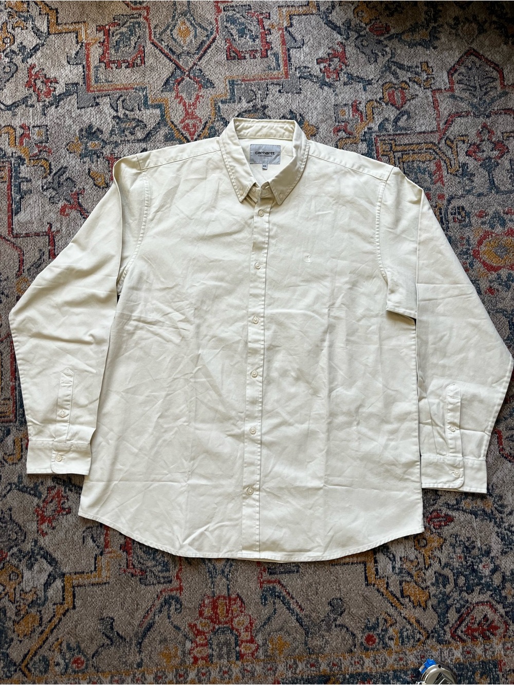 Carhartt Men's Button-Down Dress Shirt in Cream Work In Progress Shirt XXL